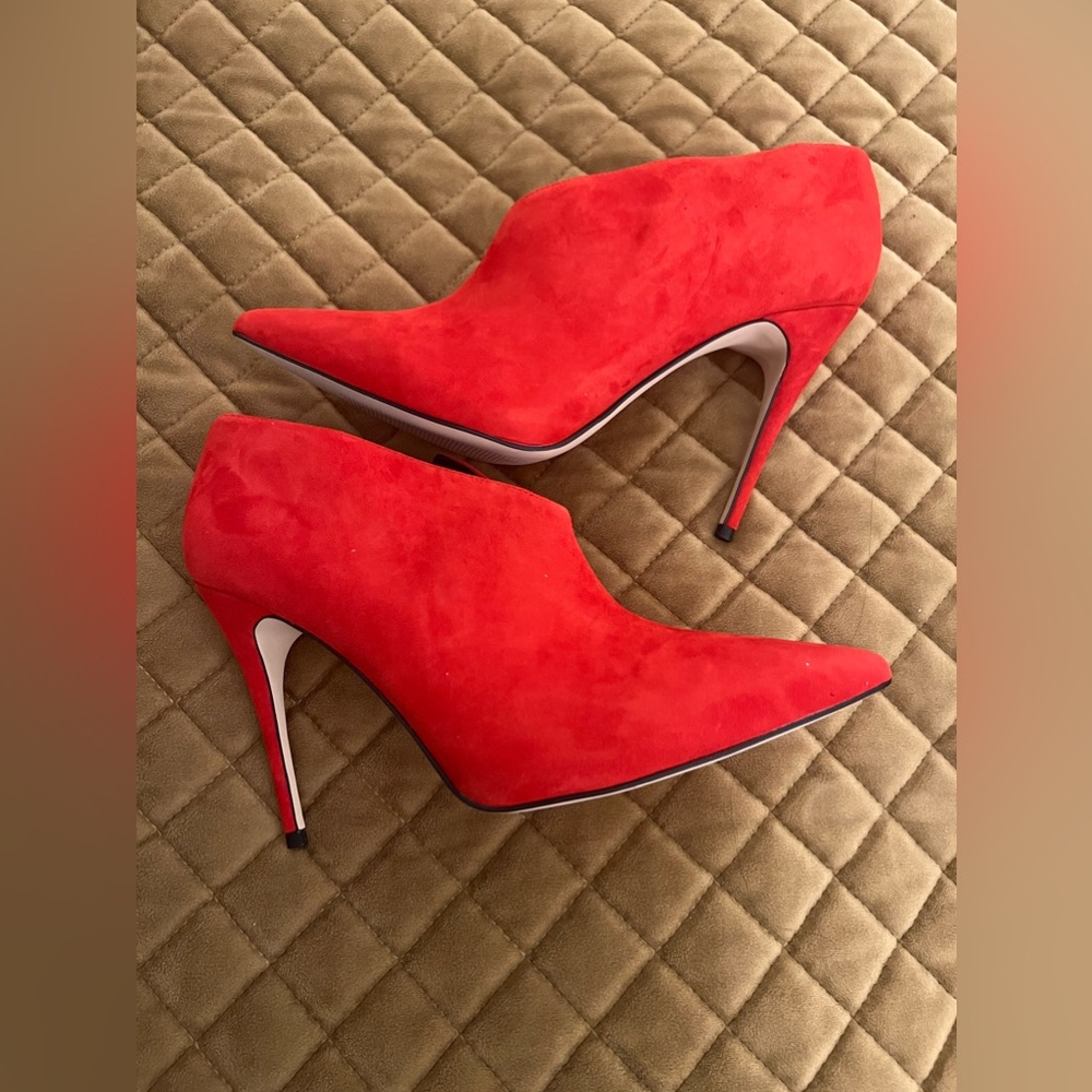 Red Suede Leather Stiletto Heel Bootie